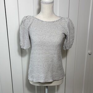 Loft Striped Puff Sleeve Cotton Top - Black and White XS